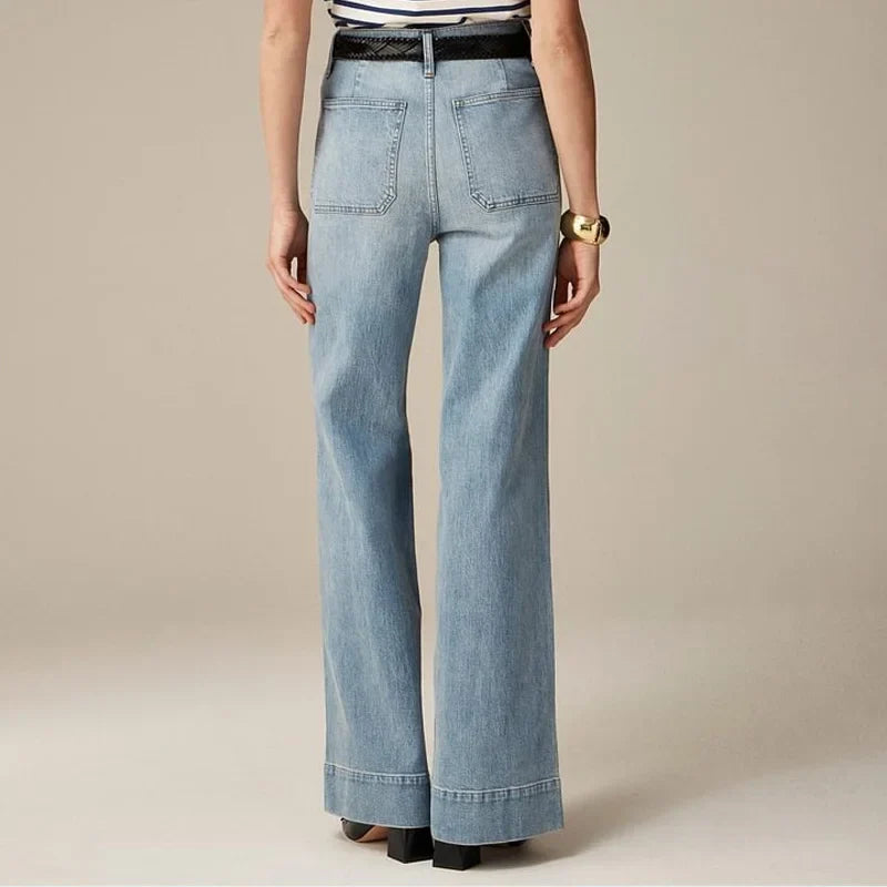 Women's Wide-Leg Jeans – High-Rise Button Pockets