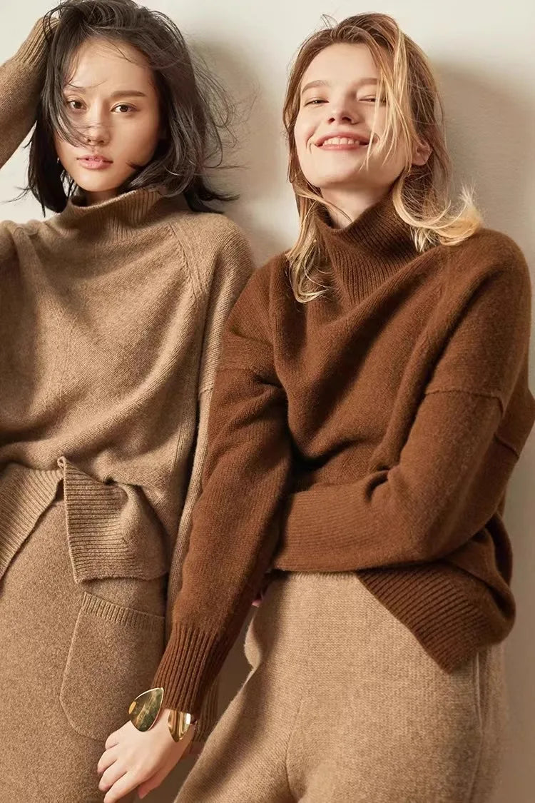 Women's Oversized Turtleneck Sweater – Soft Ribbed Knit
