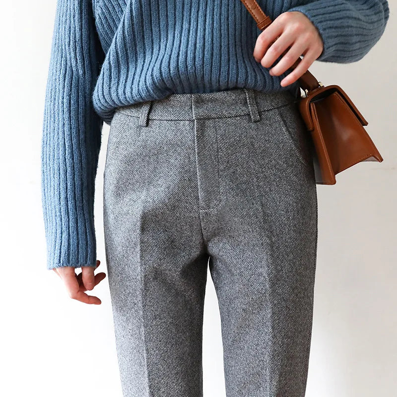Women's Wool-Blend Pants – High-Waist Straight Leg