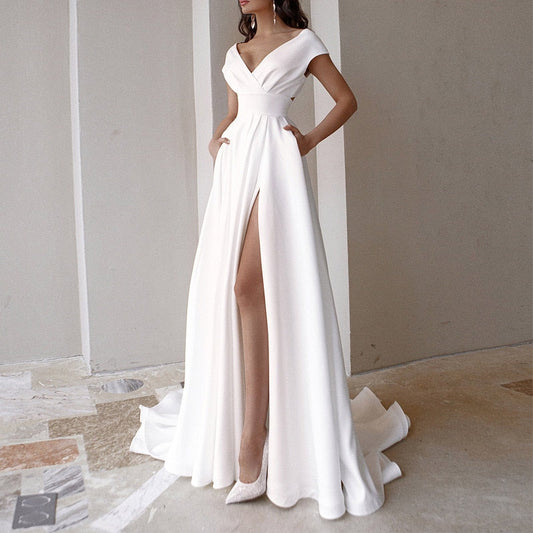 Women's Maxi Evening Dress – High Slit A-Line