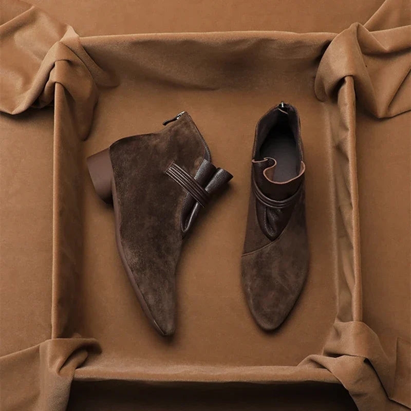 Women's Suede Ankle Boot – Pointed Toe Block Heel