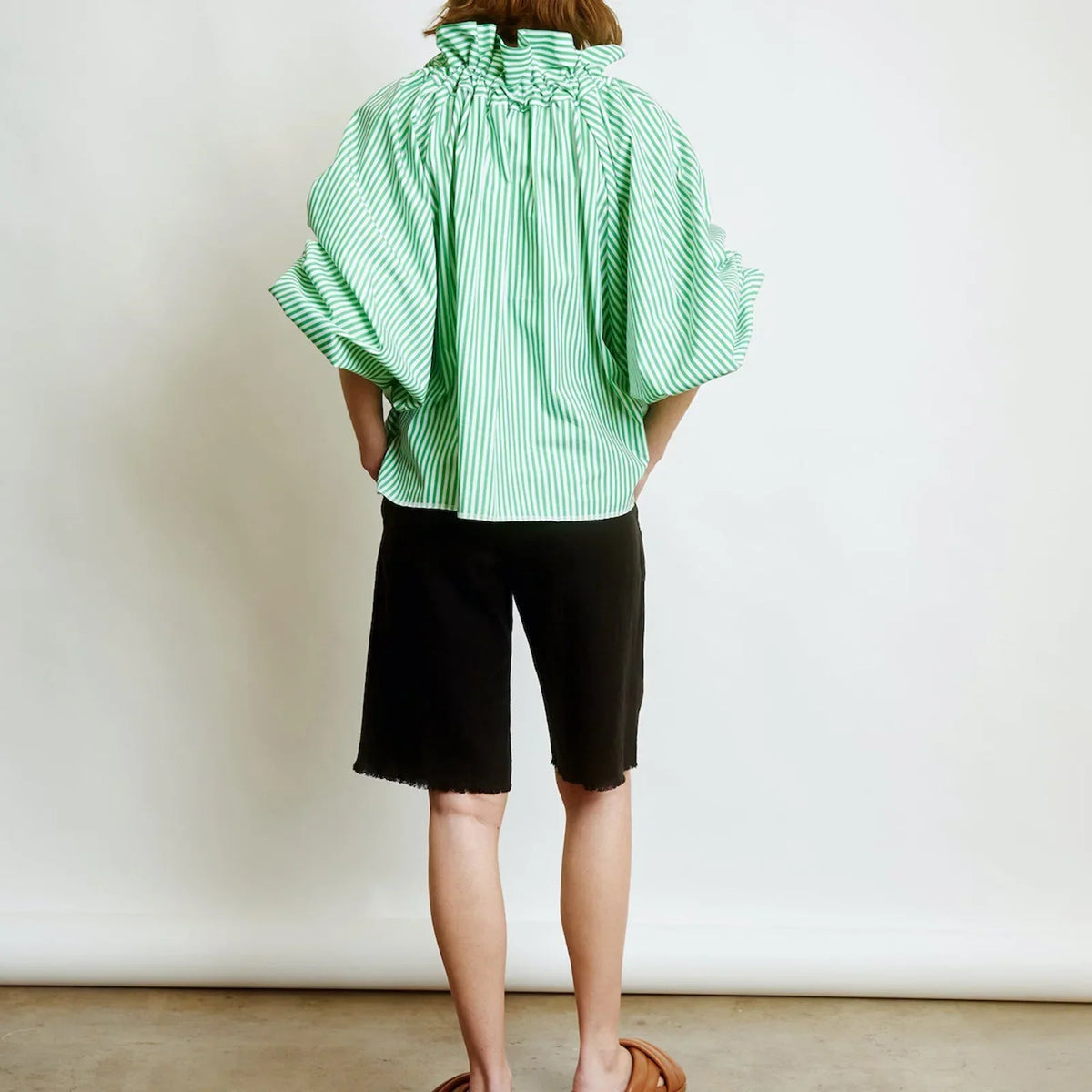 Women's Ruffled Collar Blouse – Bow Tie Lantern Sleeve