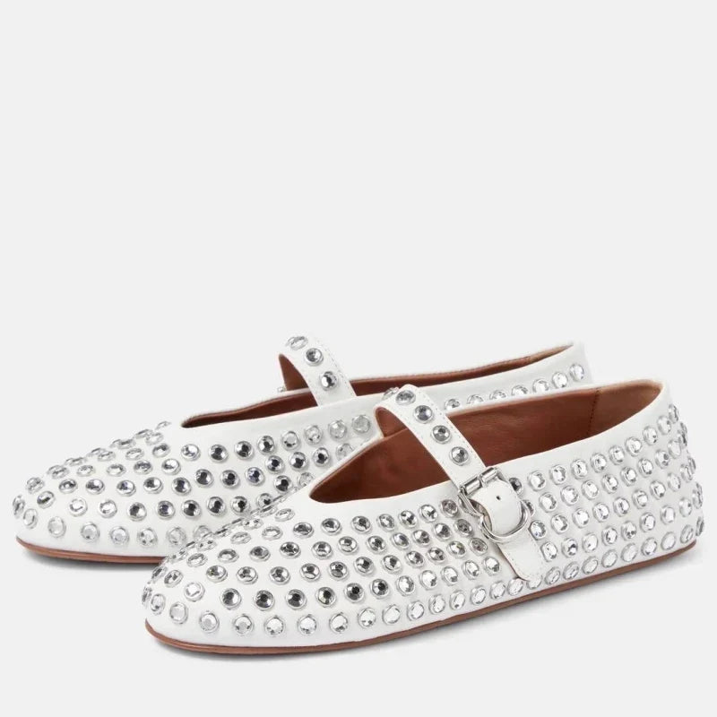 Women's Mary Jane Flat – Crystal-Studded Leather