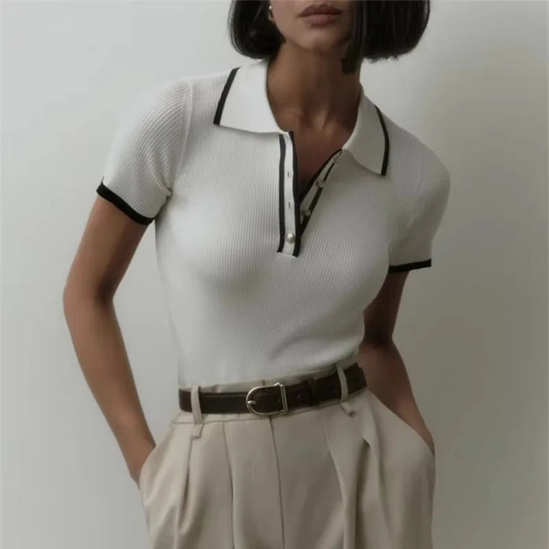 Women's Cotton Polo Shirt – Slim Fit Contrast Trim
