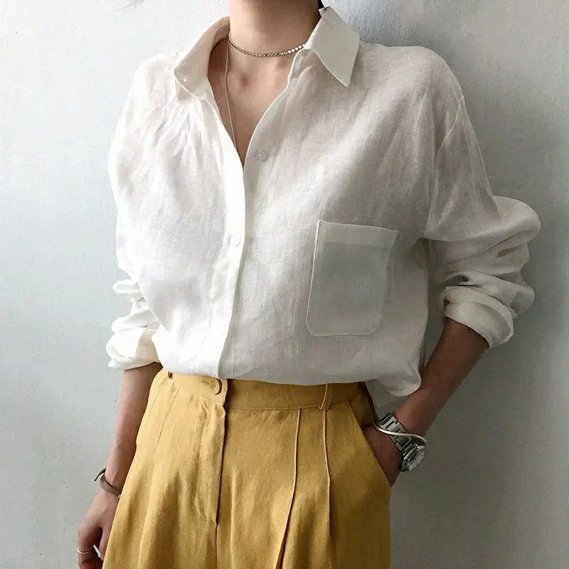 Women's Oversized Button-Up Shirt – Relaxed Long Sleeve