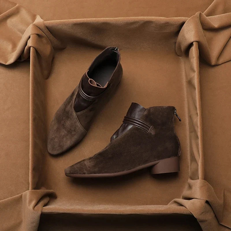 Women's Suede Ankle Boot – Pointed Toe Block Heel