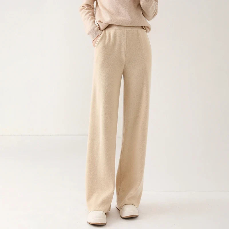 Women's Merino Wool Wide-Leg Pants – High-Rise Knit