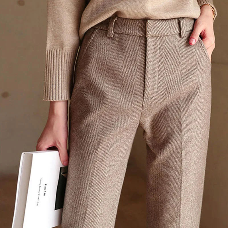 Women's Wool-Blend Pants – High-Waist Straight Leg