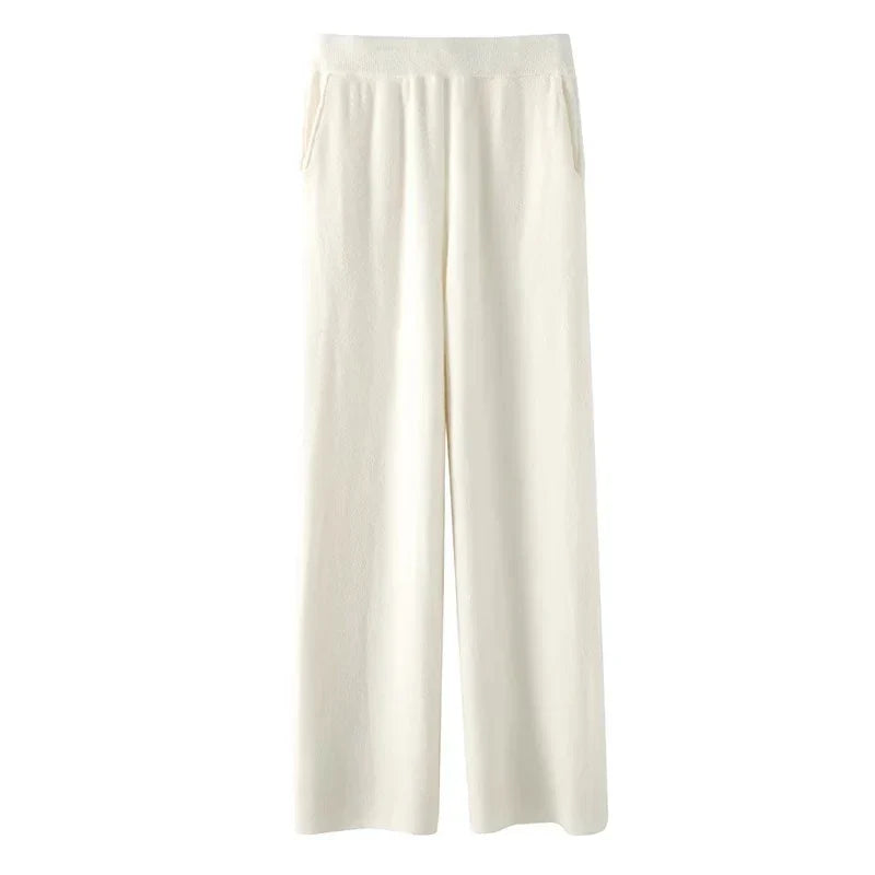 Women's Wide-Leg Sweatpants – High-Waist Cashmere Blend