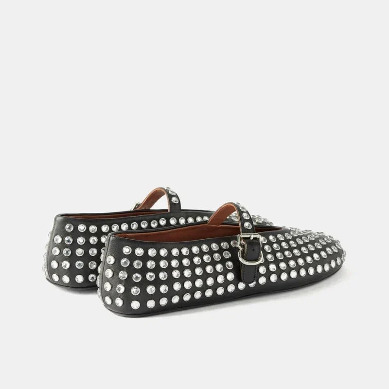 Women's Mary Jane Flat – Crystal-Studded Leather