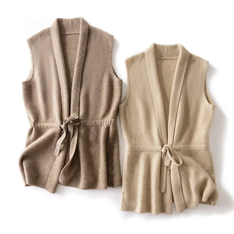 Women's Knit Vest – Slim Fit with Waist Tie