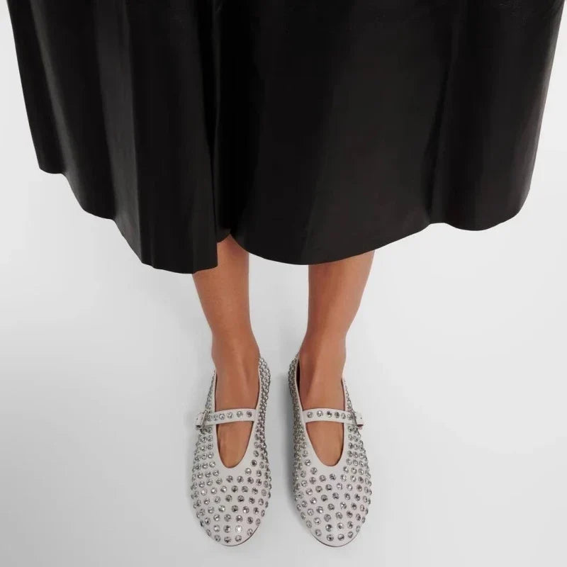 Women's Mary Jane Flat – Crystal-Studded Leather