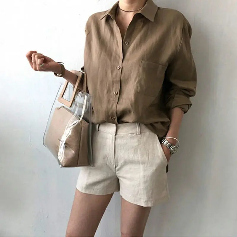 Women's Oversized Button-Up Shirt – Relaxed Long Sleeve