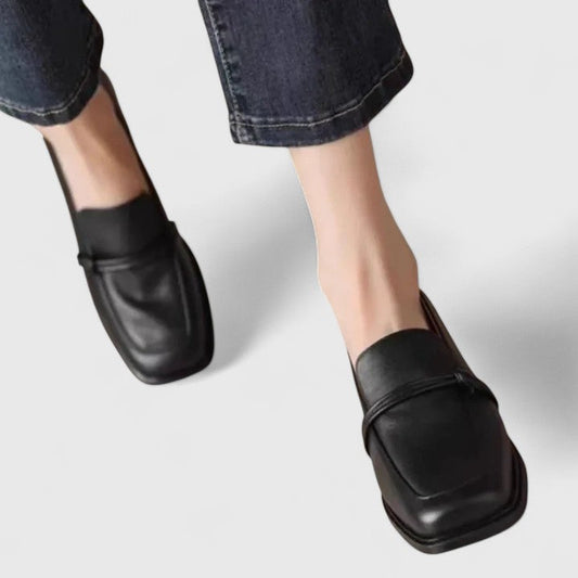Women's Leather Loafer – Square Toe Mid Block Heel