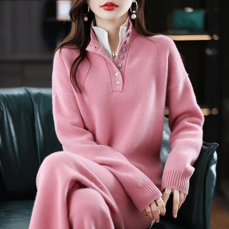 Women's Cashmere Knit Lounge Set – Pullover and Wide-Leg Pants