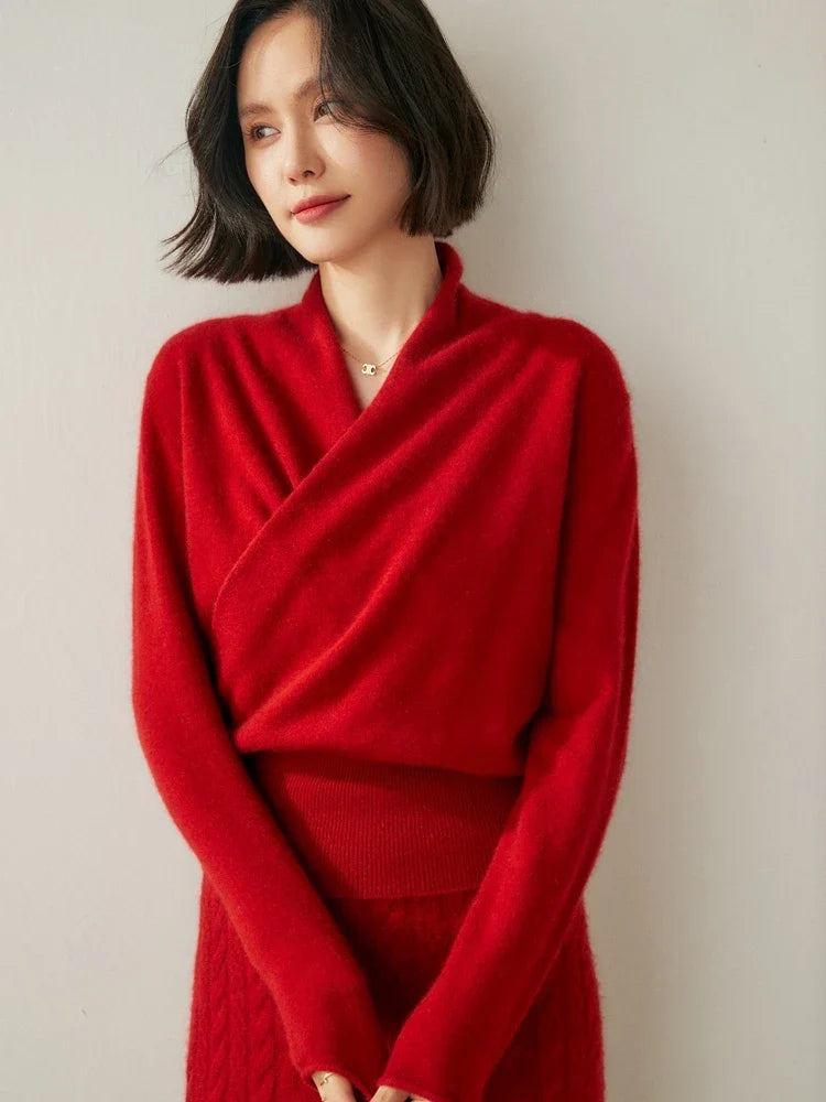 Women's Cashmere Sweater – Crossover Collar