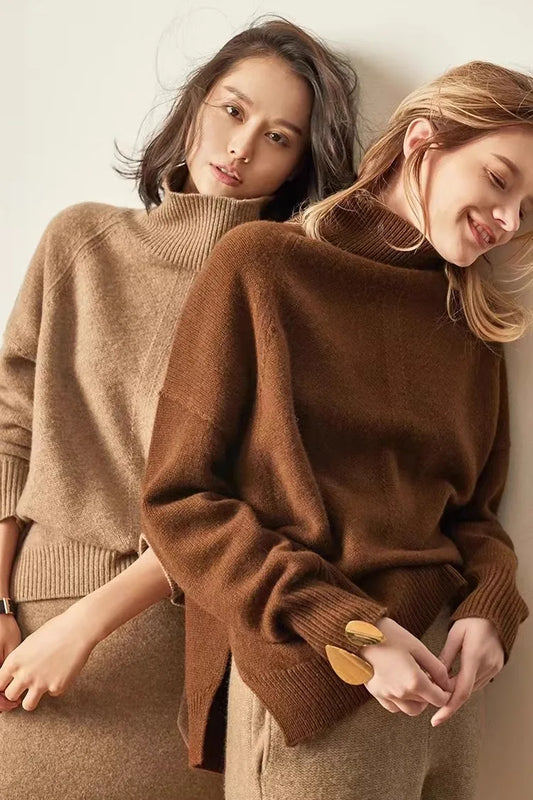 Women's Oversized Turtleneck Sweater – Soft Ribbed Knit