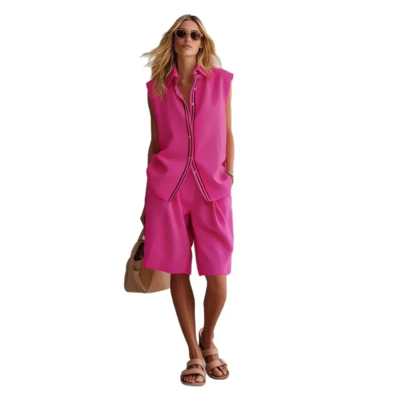 Women's Linen Two-Piece Set – Sleeveless Relaxed Fit