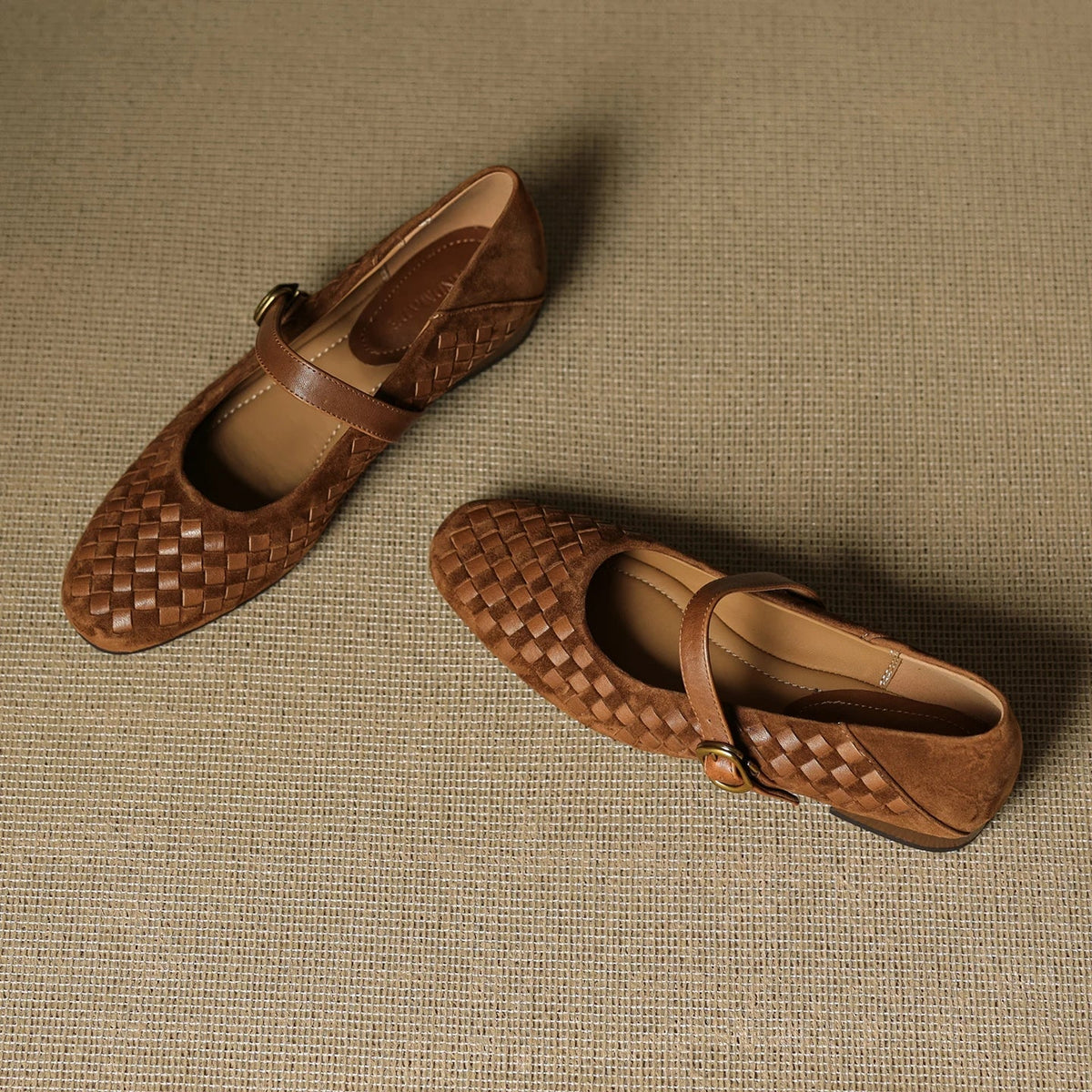 Women's Woven Leather Mary Jane Shoes – Low Block Heel