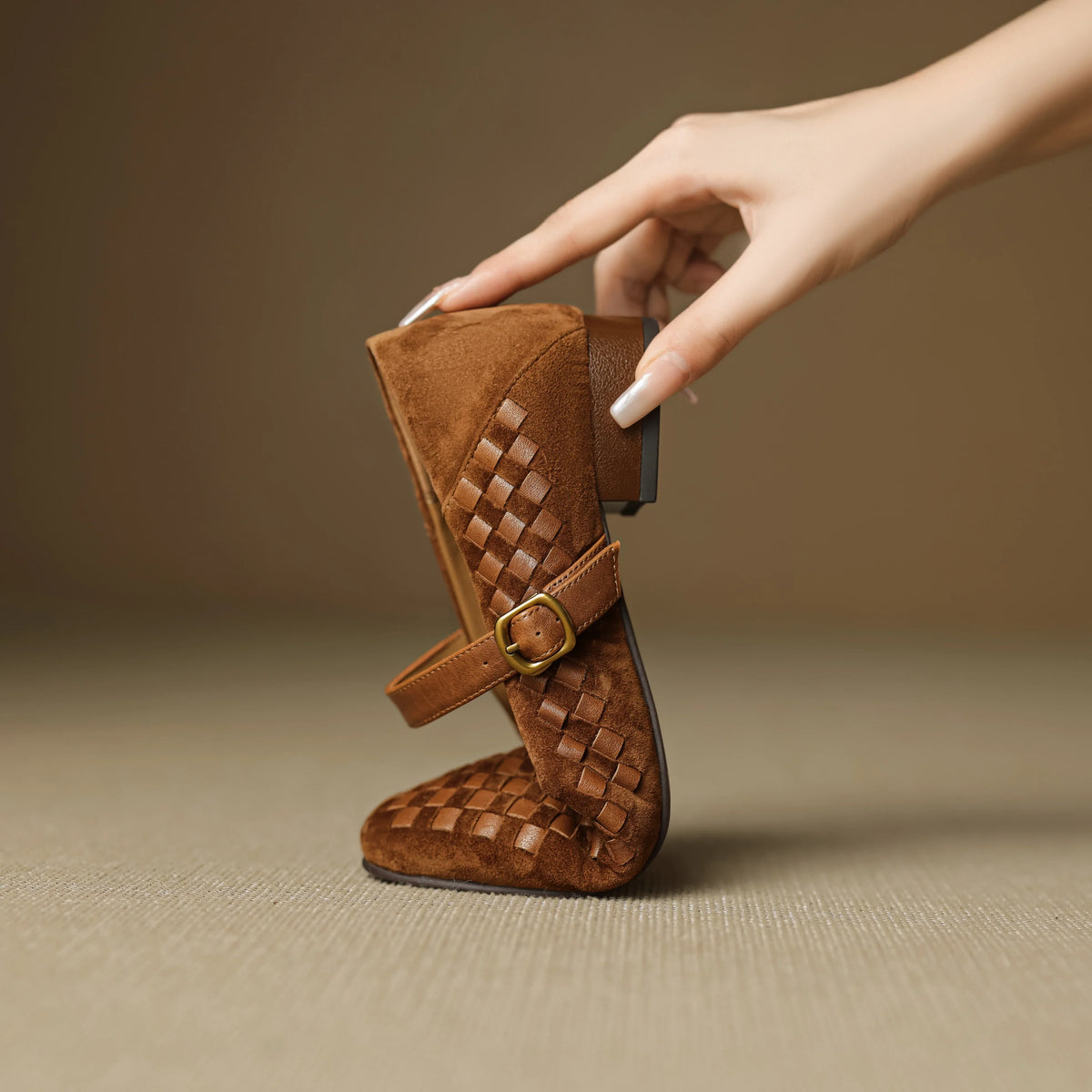 Women's Woven Leather Mary Jane Shoes – Low Block Heel