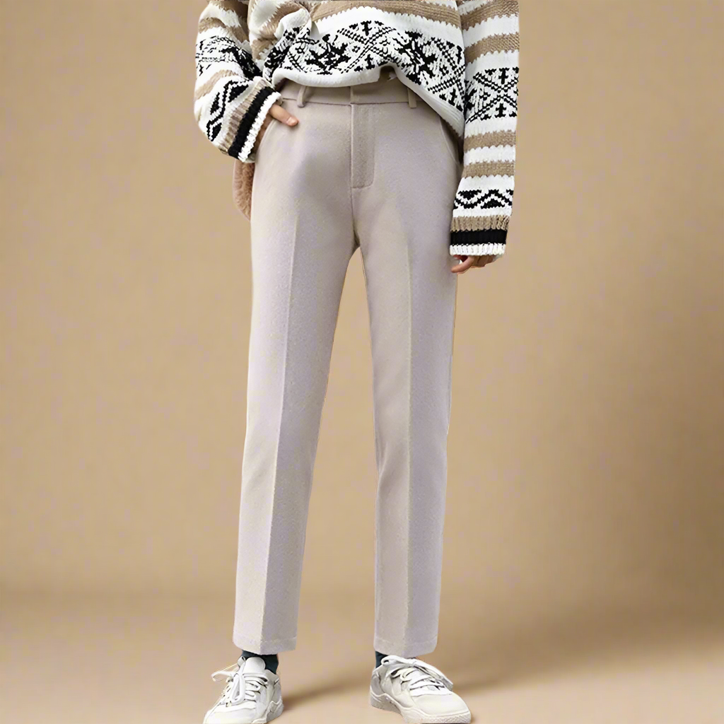 Women's Wool-Blend Pants – High-Waist Straight Leg