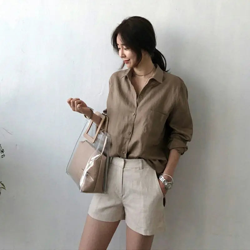 Women's Oversized Button-Up Shirt – Relaxed Long Sleeve