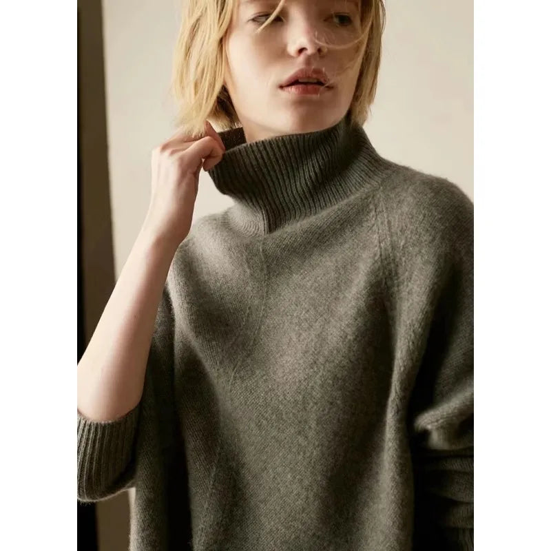 Women's Oversized Turtleneck Sweater – Soft Ribbed Knit