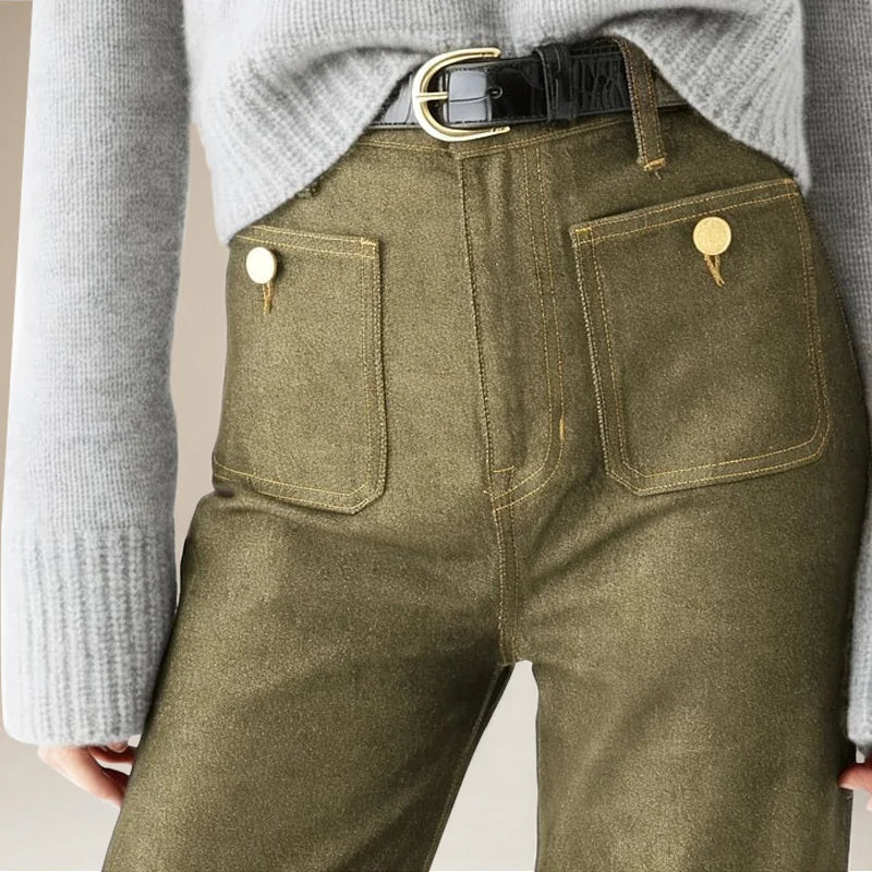 Women's Wide-Leg Jeans – High-Rise Button Pockets