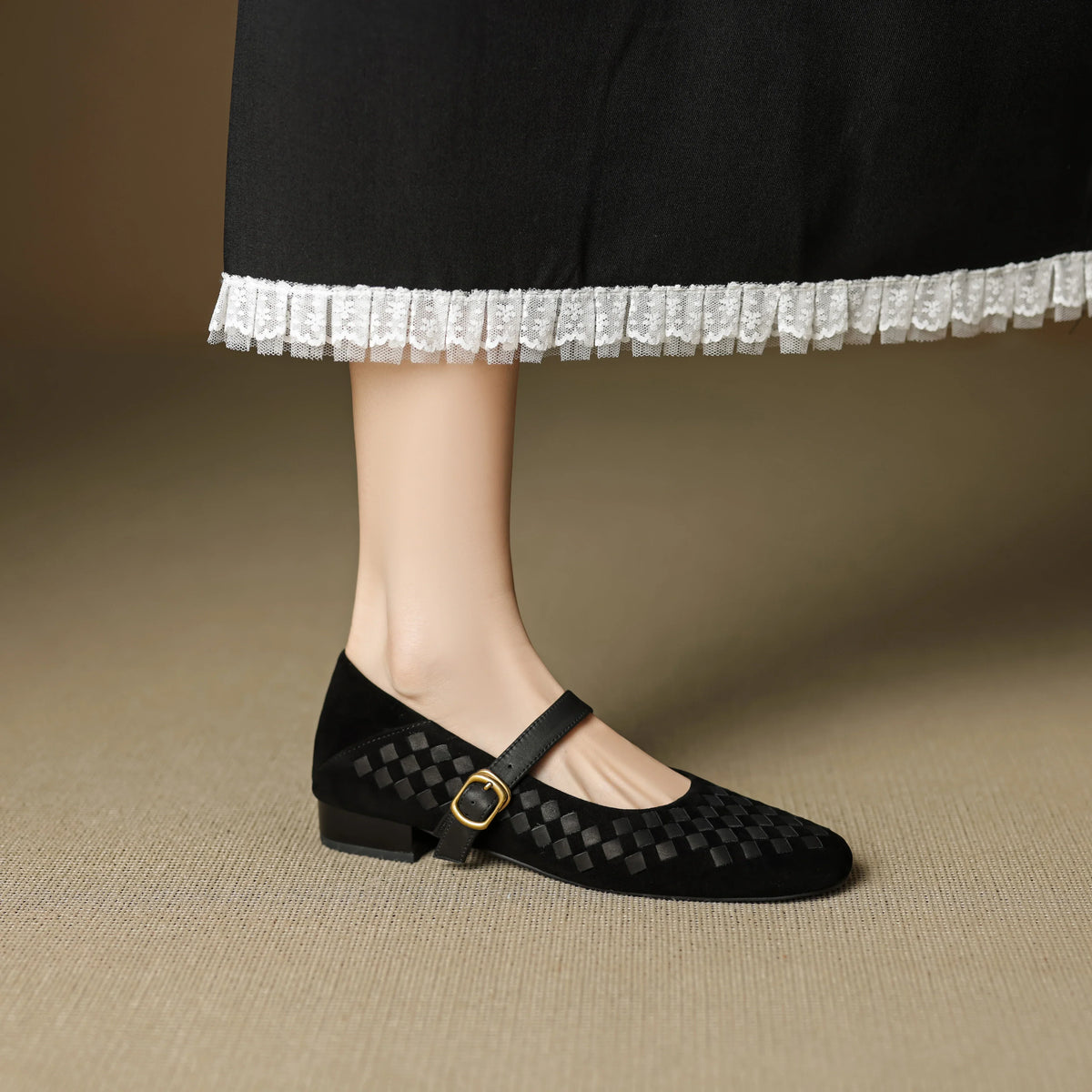 Women's Woven Leather Mary Jane Shoes – Low Block Heel