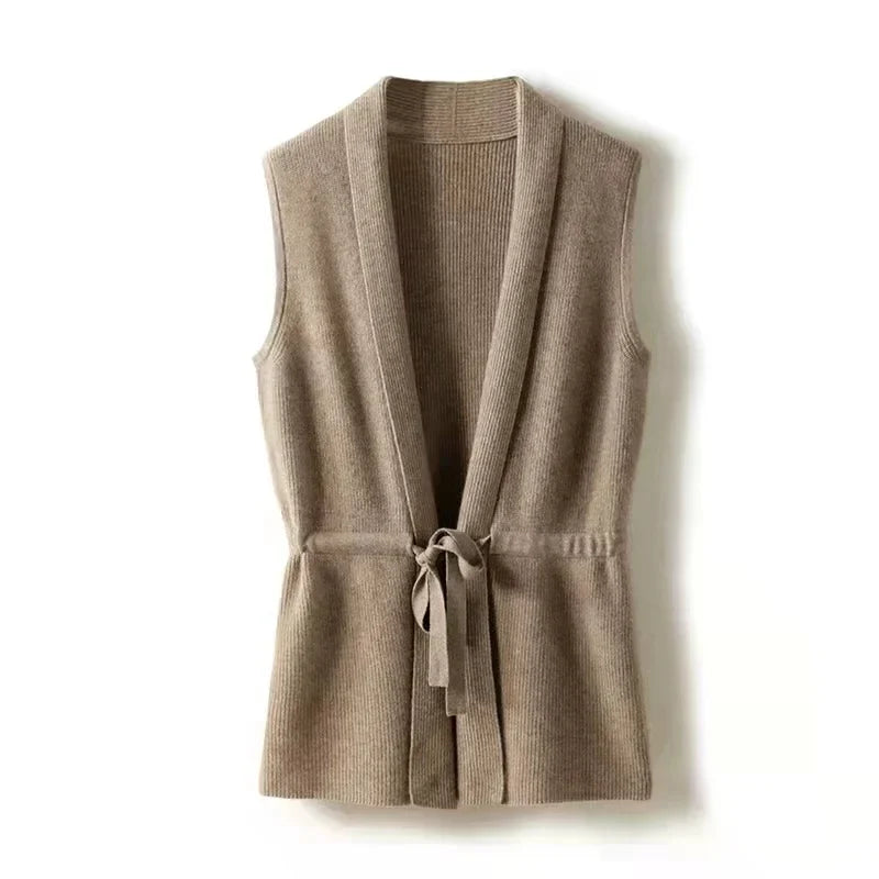 Women's Knit Vest – Slim Fit with Waist Tie