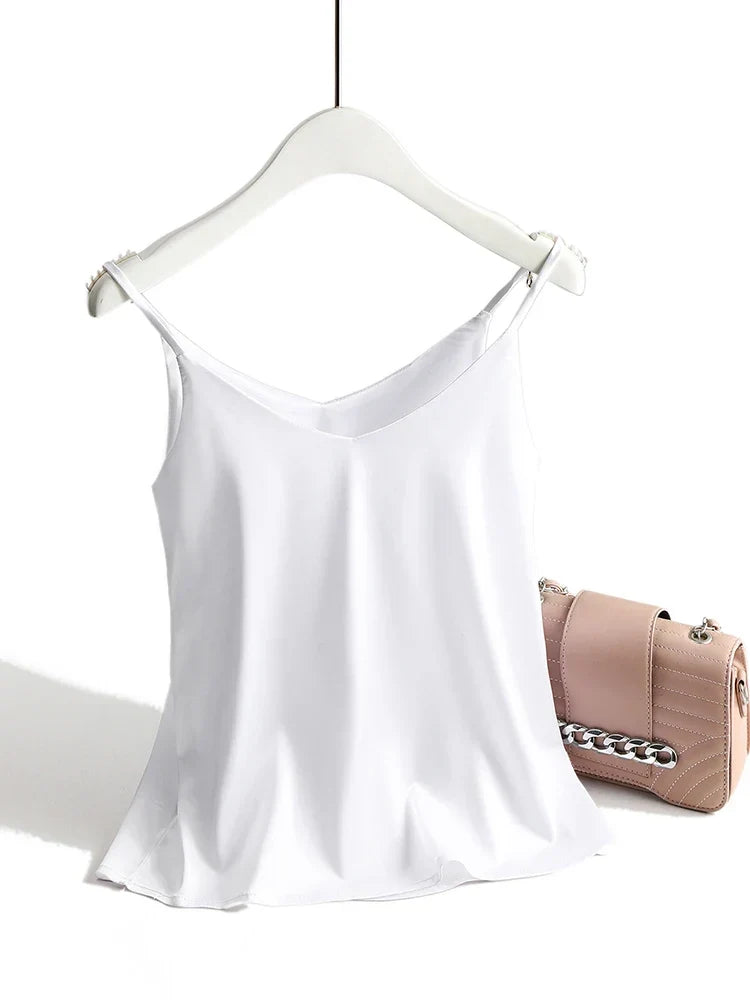 Women's Silk-Blend Satin Camisole – Relaxed Scoop Neck