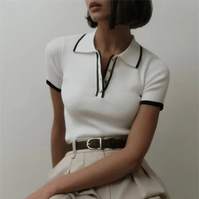 Women's Cotton Polo Shirt – Slim Fit Contrast Trim