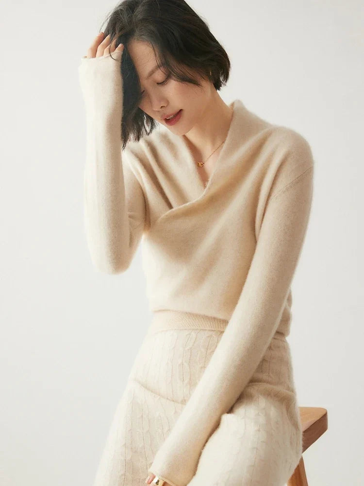 Women's Cashmere Sweater – Crossover Collar
