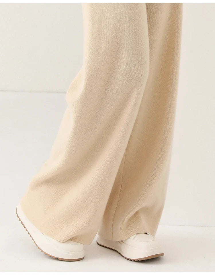 Women's Merino Wool Wide-Leg Pants – High-Rise Knit