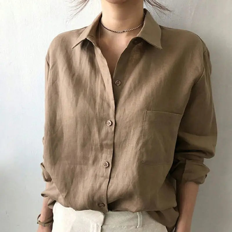 Women's Oversized Button-Up Shirt – Relaxed Long Sleeve