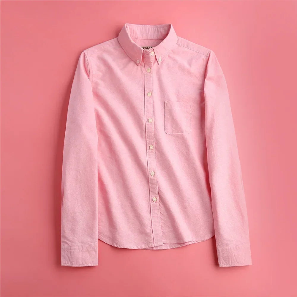 Women's Checked Cotton Blouse – Relaxed Long Sleeve