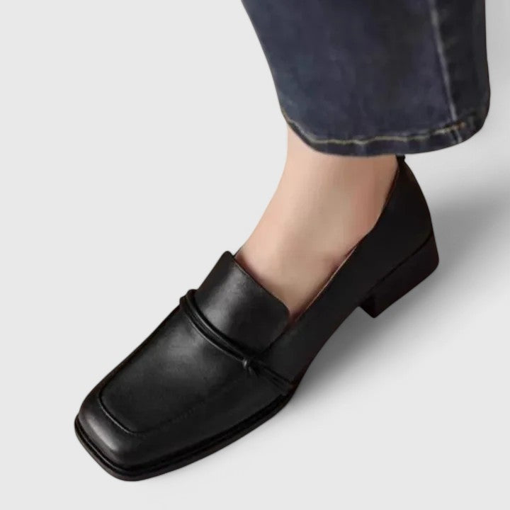 Women's Leather Loafer – Square Toe Mid Block Heel