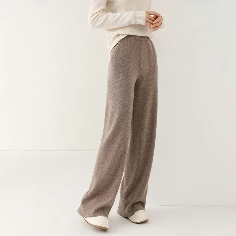 Women's Merino Wool Wide-Leg Pants – High-Rise Knit