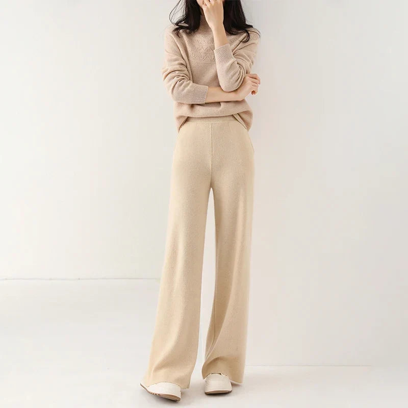 Women's Merino Wool Wide-Leg Pants – High-Rise Knit