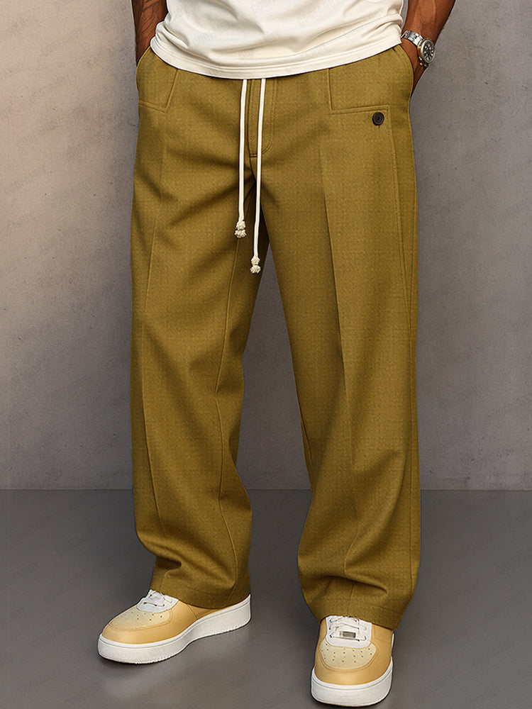 Men's Wide-Leg Pleated Pants – Relaxed Drawstring Waist