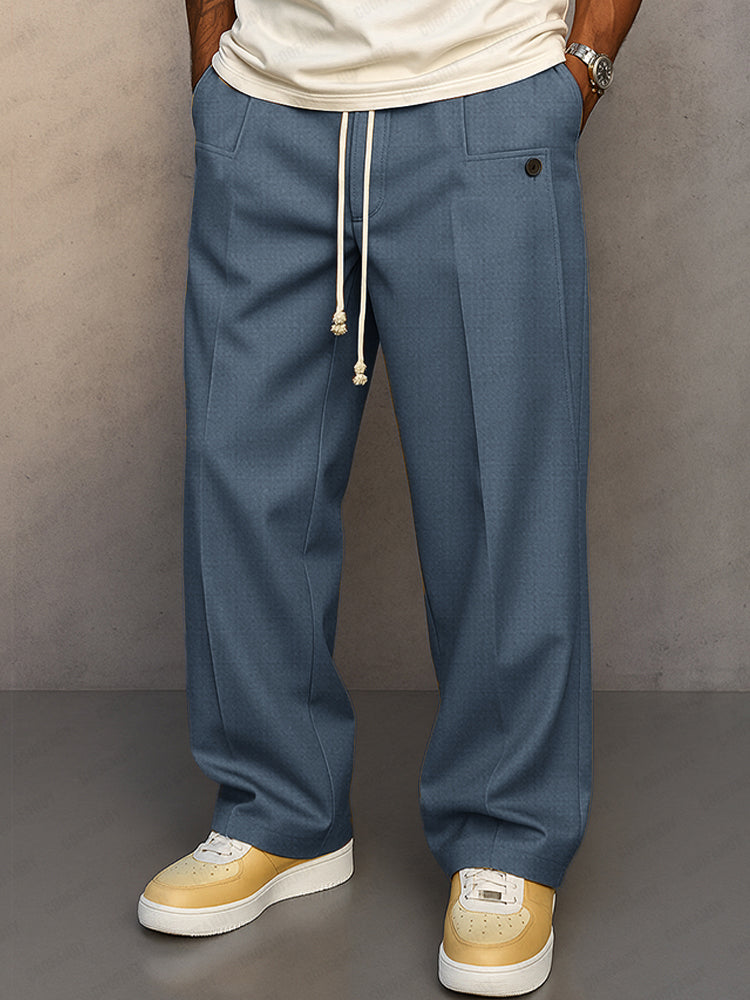Men's Wide-Leg Pleated Pants – Relaxed Drawstring Waist