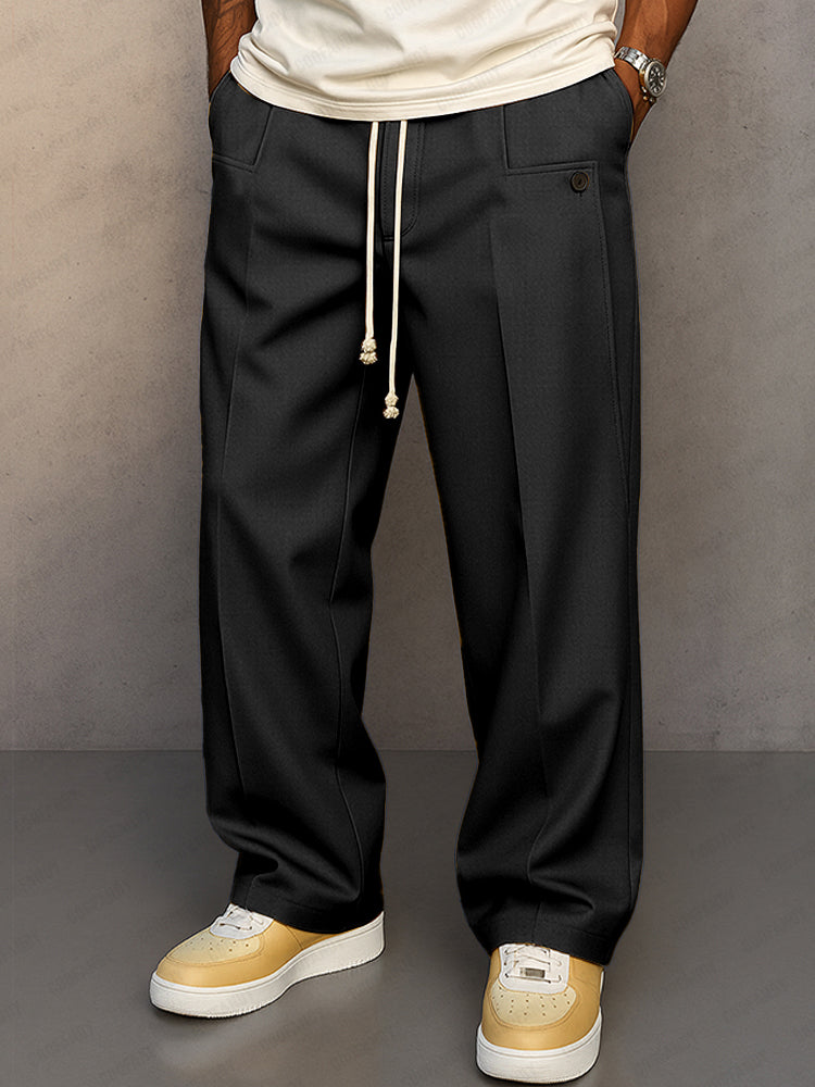 Men's Wide-Leg Pleated Pants – Relaxed Drawstring Waist