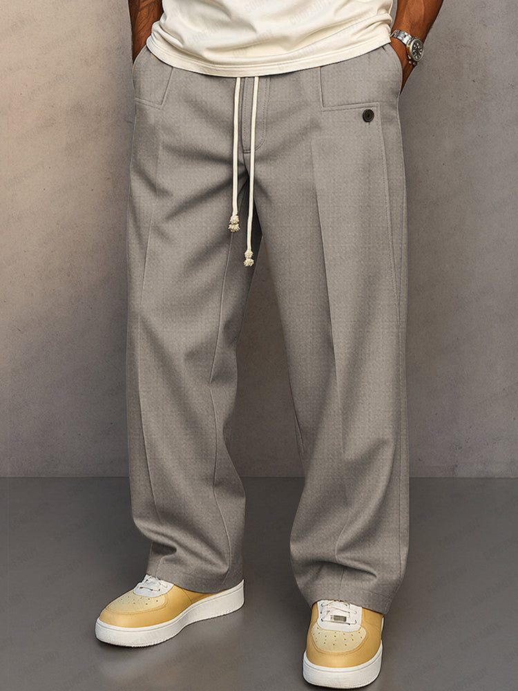 Men's Wide-Leg Pleated Pants – Relaxed Drawstring Waist