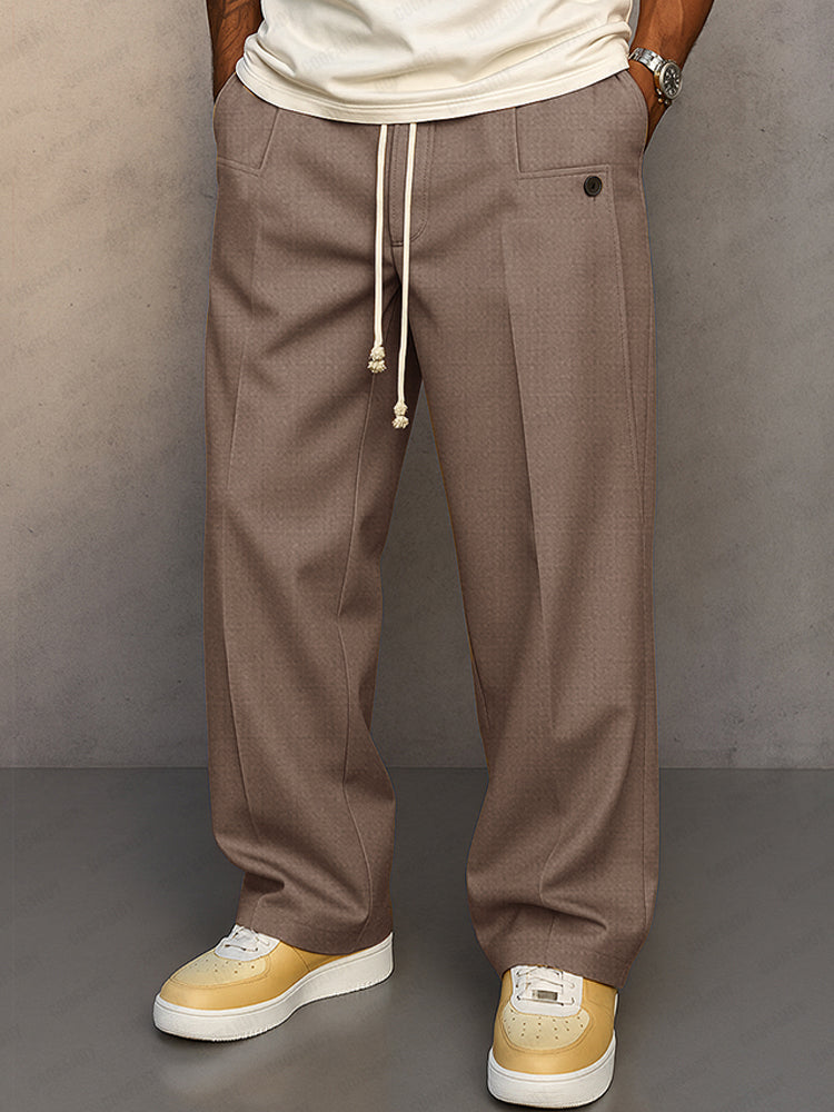 Men's Wide-Leg Pleated Pants – Relaxed Drawstring Waist