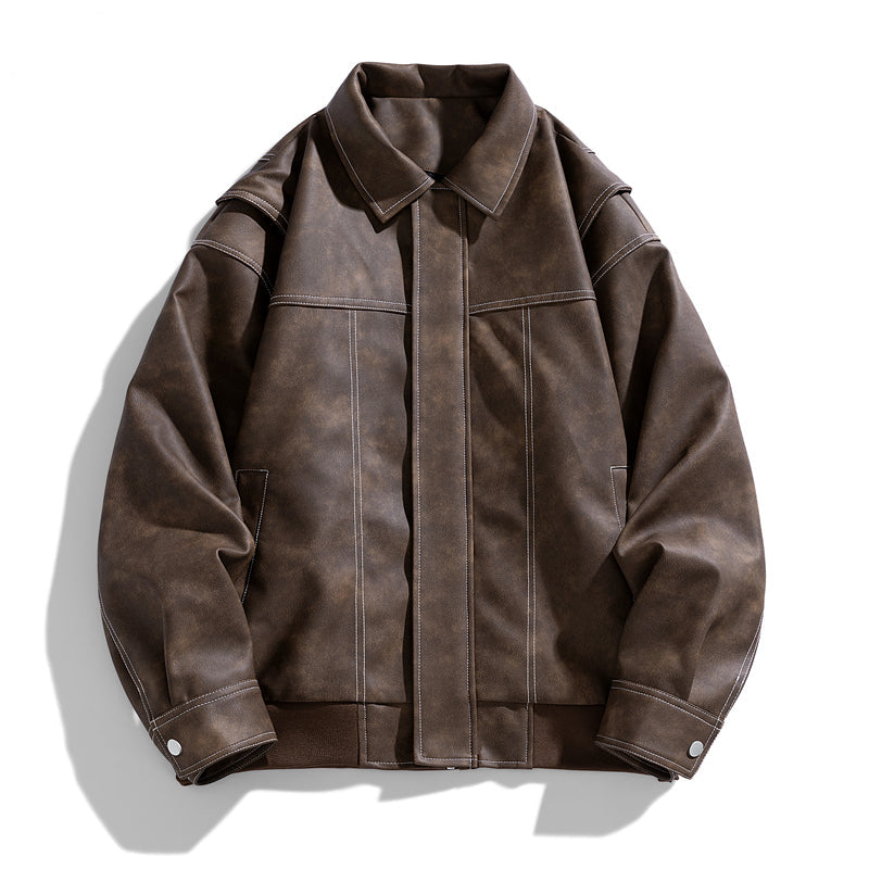 Men's Leather Jacket – Zip-Front Relaxed Fit