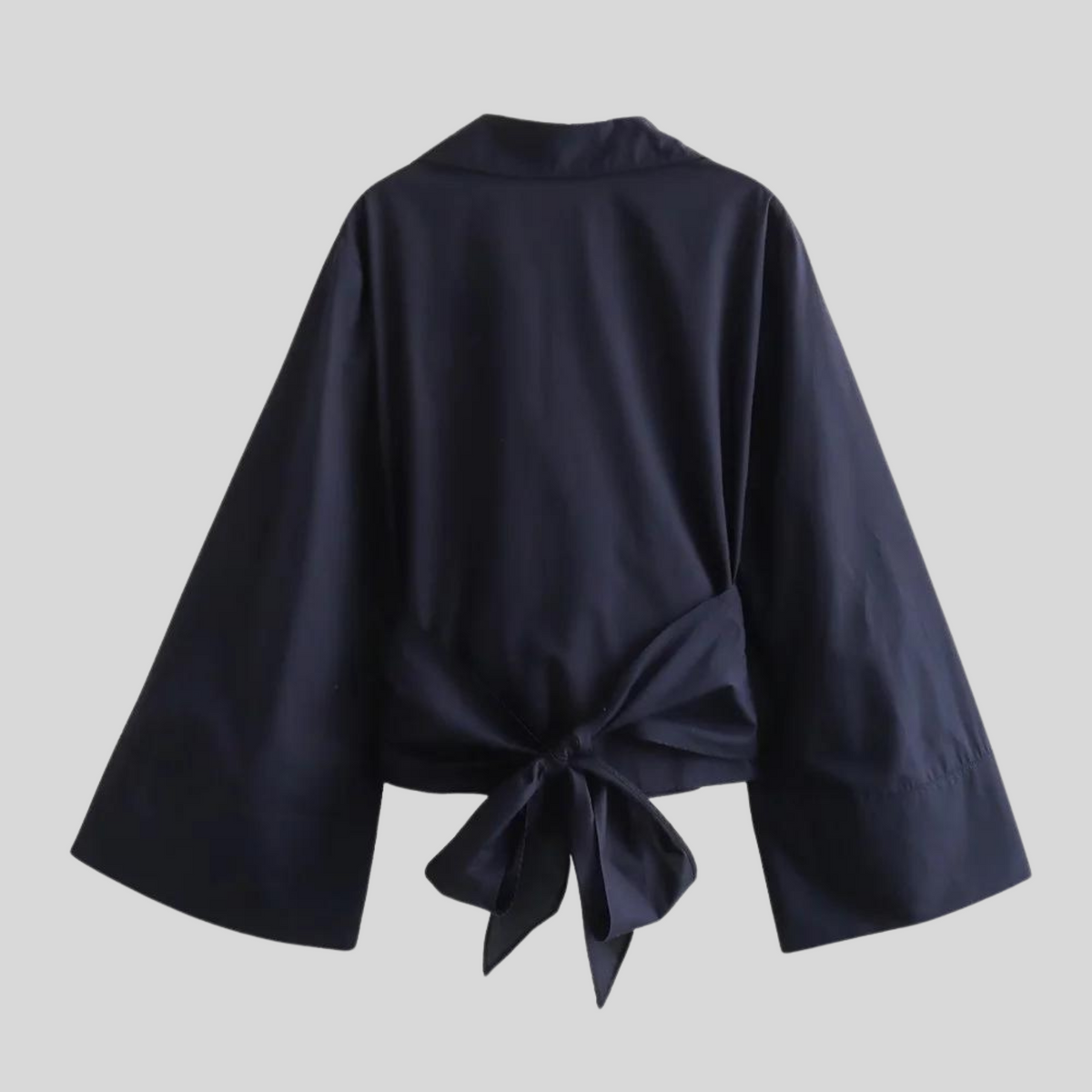 Women's Tie-Belt V-Neck Top – Long Sleeve Cotton
