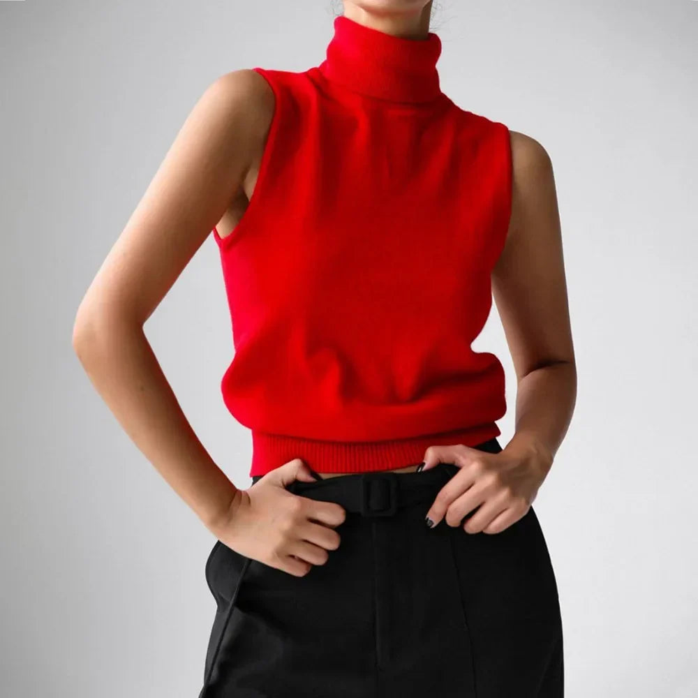 Women's High-Neck Sweater Vest – Sleeveless Sculpted Fit
