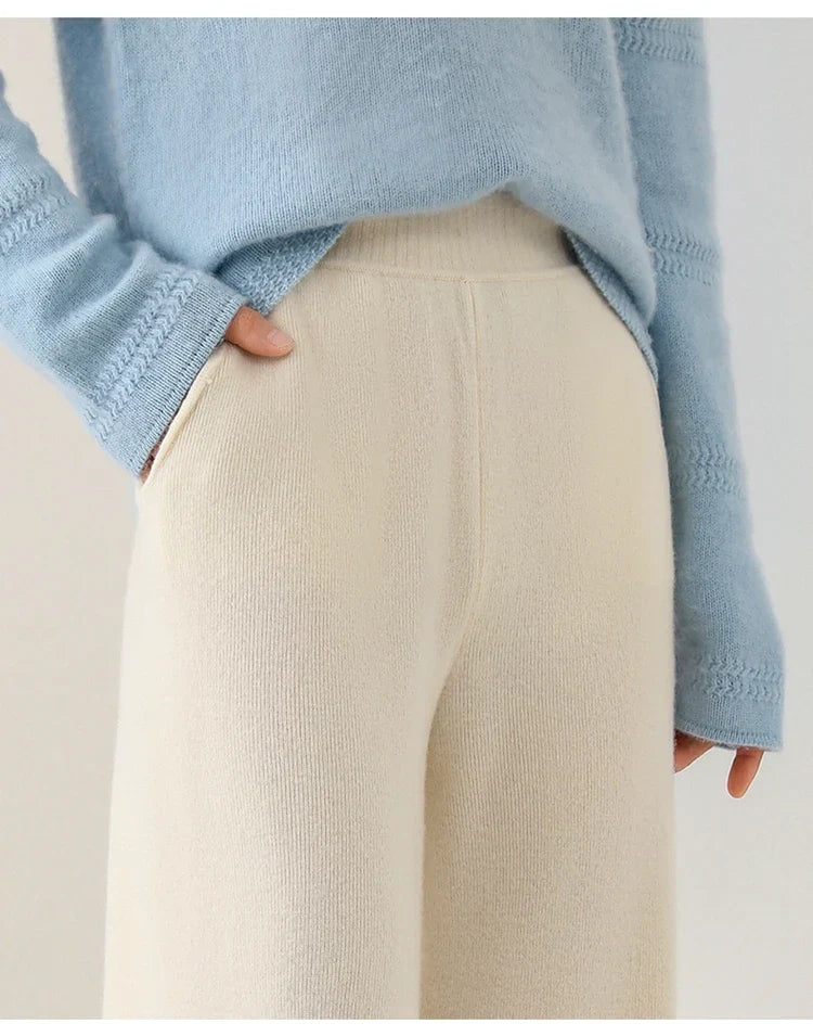 Women's Merino Wool Wide-Leg Pants – High-Rise Knit