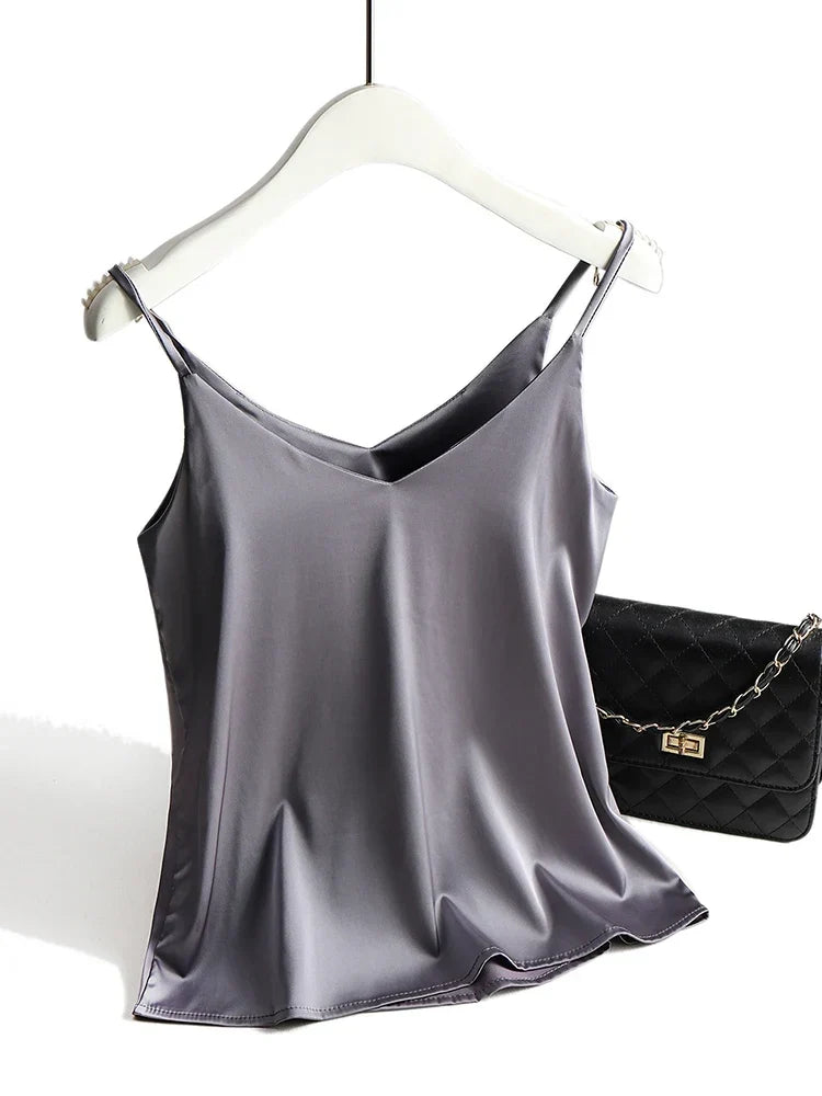Women's Silk-Blend Satin Camisole – Relaxed Scoop Neck