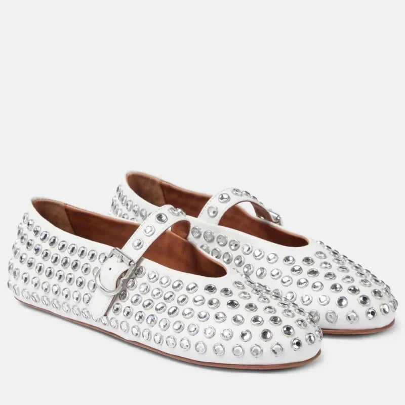 Women's Mary Jane Flat – Crystal-Studded Leather